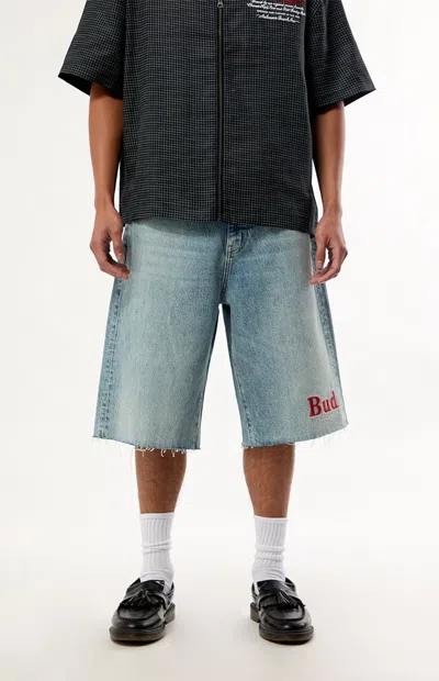 Budweiser Men's By Pacsun Bud King Of Beers Baggy Jorts In Light Wash Denim In Blue