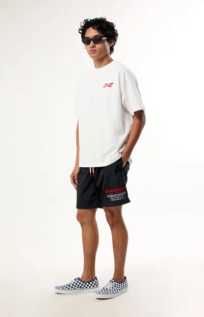 Budweiser Men's By Pacsun Crinkle 6.5" Swim Trunks In Black In White