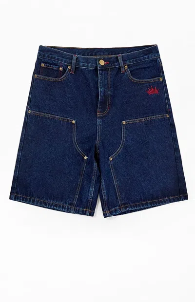 Budweiser Men's By Pacsun Dark Blue Knee Panel Baggy Denim Shorts In Indigo In Purple