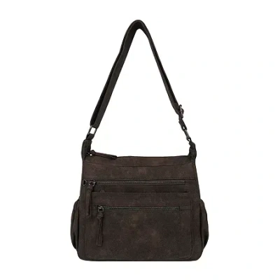 Bueno Of California Distress Pebble Washed Double Zip Crossbody Bag In Brown