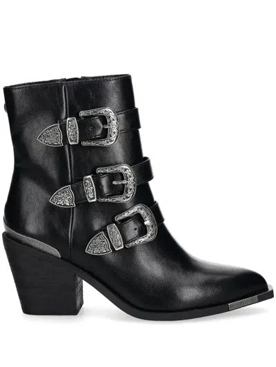 Buffalo 80mm West Biker Ankle Boots In Black
