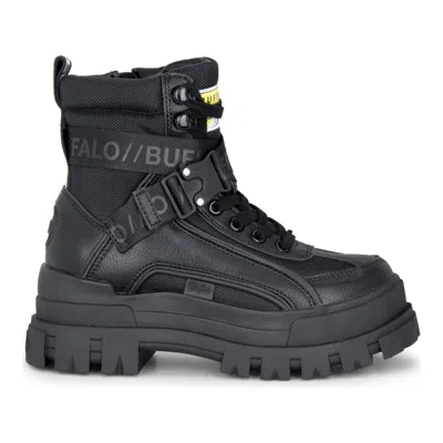 Buffalo Aspha Com 1 Buckle-strap Chunky-sole Boots In Black