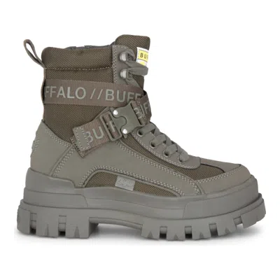 Buffalo Aspha Com1 - Women's Khaki Combat Platform Boots In Gray
