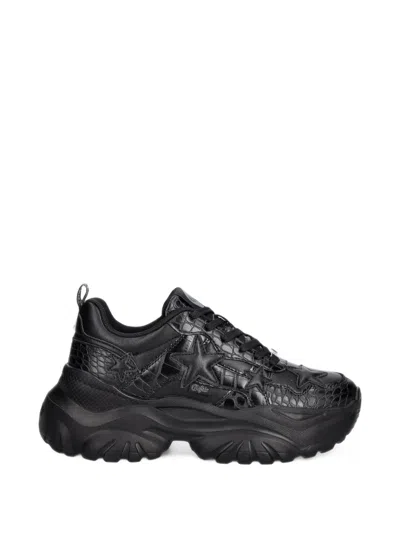 Buffalo Bliss Star Crocodile-effect Sneakers In Black