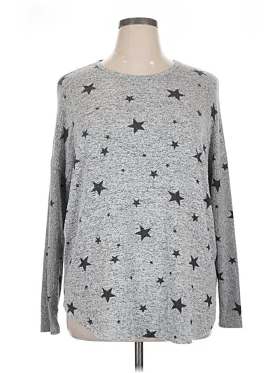 Pre-owned Buffalo By David Bitton Long Sleeve Top Gray Stars Pattern Crew Neck Tops