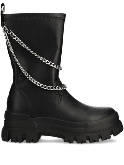 Buffalo Chain Lug-sole Boots In Black