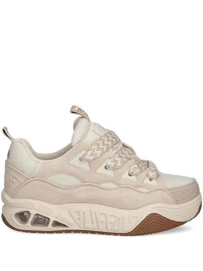 Buffalo Contrasting-lace Platform Low-top Sneakers In Neutral