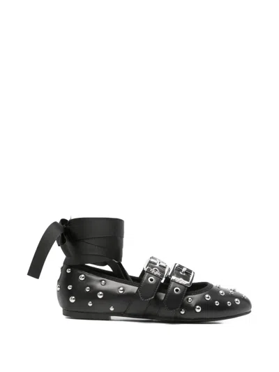 Buffalo Daphne Stud-embellished Buckled Ballet Flats In Black