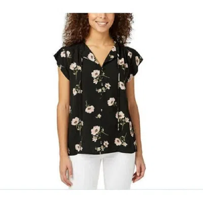 Buffalo David Bitton Flutter Sleeve Floral Top In Black Poppy
