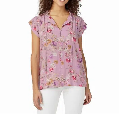 Buffalo David Bitton Flutter Sleeve Floral Top In Lilac Flowers In Multi