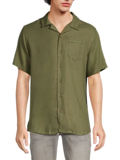 Buffalo David Bitton Men's Eiden Linen Blend Camp Shirt In Army Green