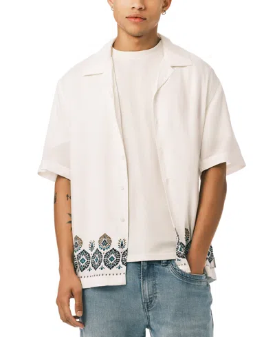 Buffalo David Bitton Men's Embroidered Border Print Camp Shirt In White