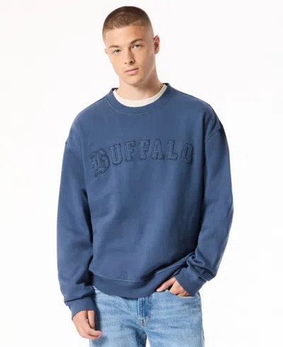 Buffalo David Bitton Men's Felice Graphic Brushed-fleece Acid-wash Crewneck Sweatshirt In Blue
