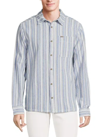 Buffalo David Bitton Men's Sagel Striped Linen Blend Shirt In Blue Stripe