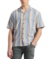 Buffalo David Bitton Men's Salaman Short Sleeve Button-front Striped Camp Shirt In Moonlight Blue
