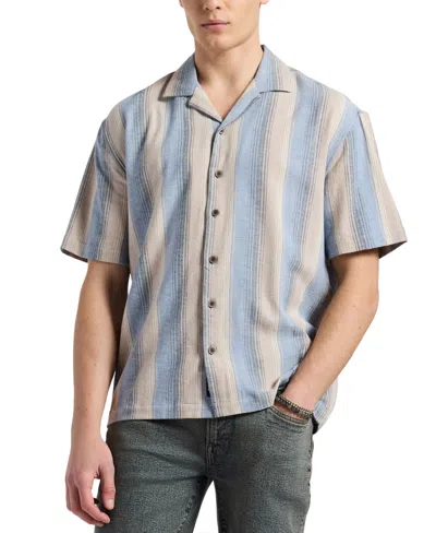Buffalo David Bitton Men's Salaman Short Sleeve Button-front Striped Camp Shirt In Moonlight Blue