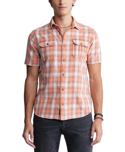 Buffalo David Bitton Men's Sazid Cotton Plaid Button Shirt In Tangerine