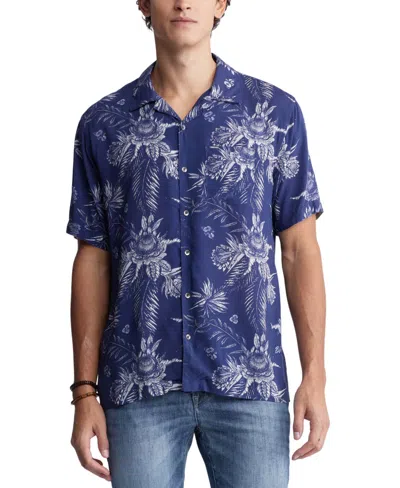Buffalo David Bitton Men's Sidny Floral Print Short Sleeve Button-front Shirt In Blue Depths