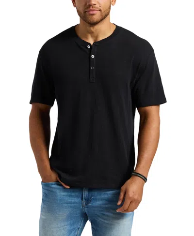 Buffalo David Bitton Men's Slub Knit Short Sleeve Relaxed Henley T-shirt In Black