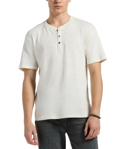 Buffalo David Bitton Men's Slub Knit Short Sleeve Relaxed Henley T-shirt In White