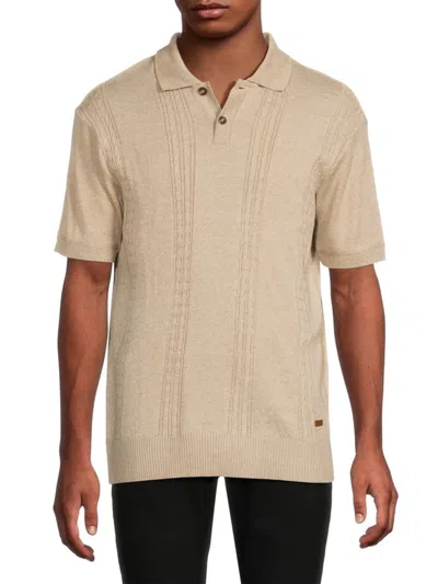 Buffalo David Bitton Men's Wagners Cable Knit Polo Style Sweater In Jute Mix