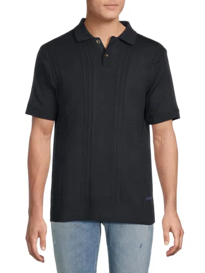 Buffalo David Bitton Men's Wagners Cable Knit Polo Style Sweater In Navy