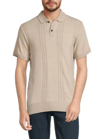 Buffalo David Bitton Men's Wagners Cable Knit Polo Style Sweater In Oatmeal