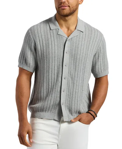 Buffalo David Bitton Men's Wasko Cable-knit Short-sleeve Button-up Polo In Heather Grey