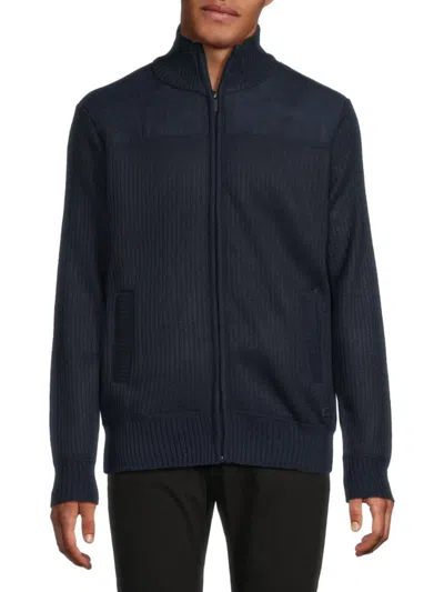 Buffalo David Bitton Men's Weldon Ribbed Zip Polyester Jacket In Blue