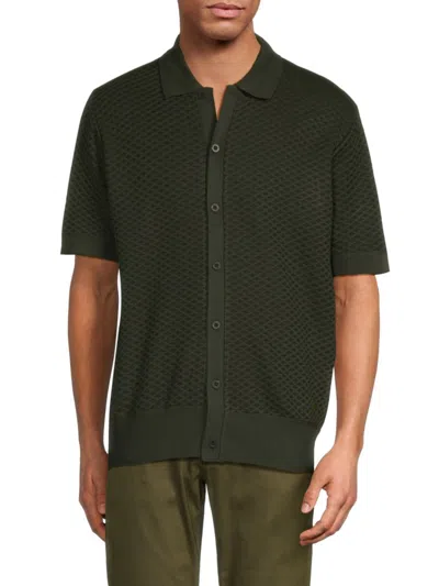Buffalo David Bitton Men's Willisons Geometric Pattern Polo Cardigan In Dark Green