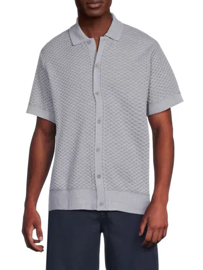 Buffalo David Bitton Men's Willisons Geometric Pattern Polo Cardigan In Heather Grey