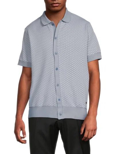 Buffalo David Bitton Men's Willisons Geometric Pattern Polo Cardigan In Light Blue