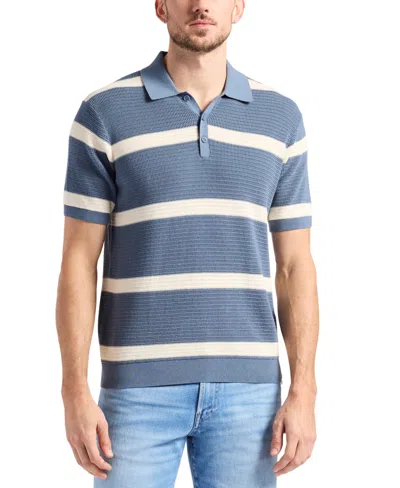 Buffalo David Bitton Men's Winder Short Sleeve Textured Striped Polo Sweater In Blue