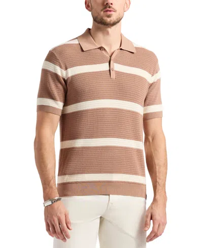 Buffalo David Bitton Men's Winder Short Sleeve Textured Striped Polo Sweater In Medium Brown