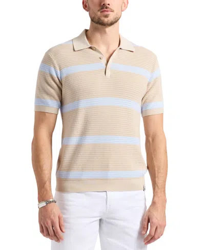 Buffalo David Bitton Men's Winder Short Sleeve Textured Striped Polo Sweater In Peyote