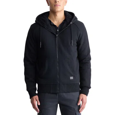Buffalo David Bitton Mens Faux Fur Lined Cotton Zip Hoodie In Black
