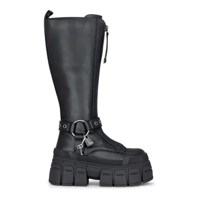 Buffalo Gospher Biker Hi - Women's Black Platform Knee-high Boots
