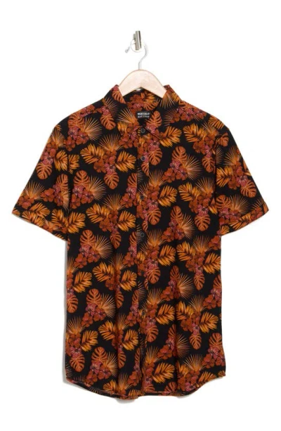Buffalo Jeans Siman Tropical Floral Print Short Sleeve Button-up Shirt In Dusty Orange