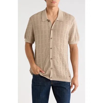 Buffalo Jeans Wantelle Short Sleeve Pointelle Knit Button-up Shirt In Brown