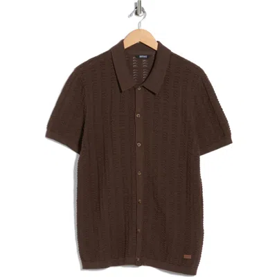 Buffalo Jeans Wantelle Short Sleeve Pointelle Knit Button-up Shirt In Brown