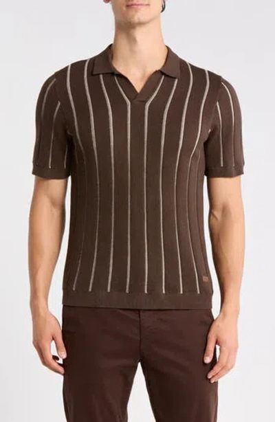 Buffalo Jeans Wheo Johnny Collar Knit Polo In Brown
