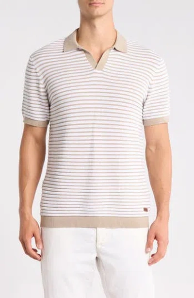 Buffalo Jeans Wicher Stripe Knit Polo In Neutral