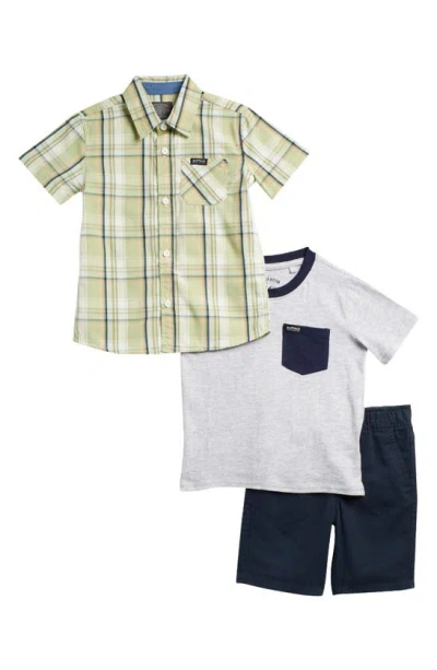 Buffalo Kids' Plaid Button-up Shirt, Pocket T-shirt & Shorts Set In Multi