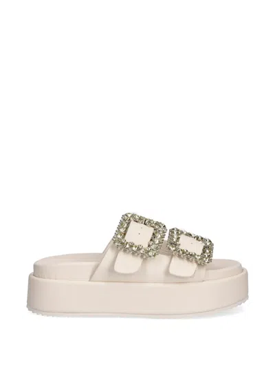 Buffalo Noa Ari Glam Crystal-buckle Platform Slides In Neutral