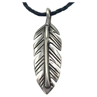 Pre-owned Buffalo Original Silver Feather Pendant With Leather Cord By  In Multi