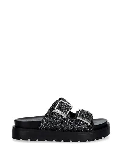 Buffalo Raya Ari Glam Glitter-embellished Sandals In Black