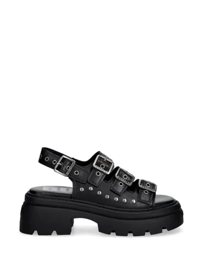 Buffalo Vega Athena Buckle Plateau-sandalen Mit Ösen In Black