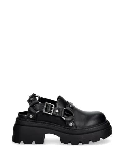 Buffalo Vega Clog Buckle Studded Platform Mules In Black