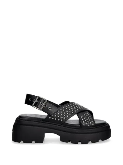 Buffalo Vega Cross Plateau-sandalen Mit Nieten In Black