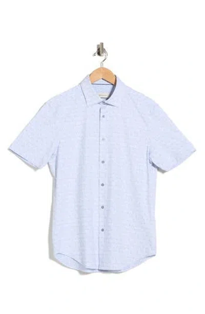 Bugatchi Abstract Print Stretch Cotton Short Sleeve Button-up Shirt In Blue